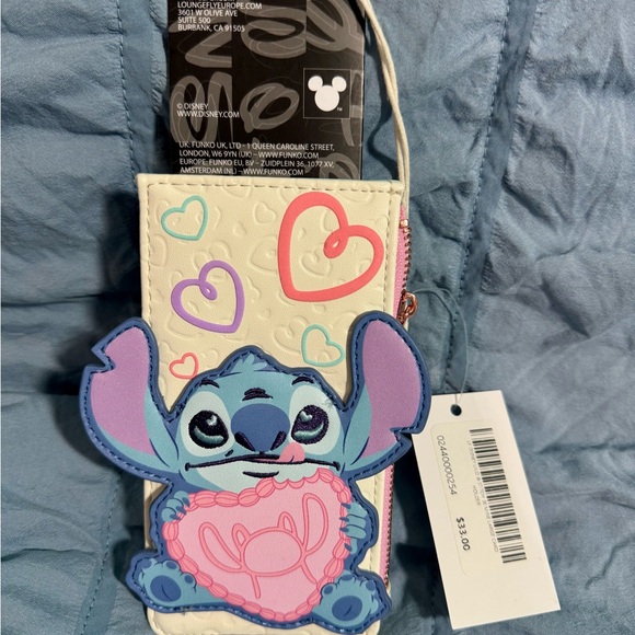 LOUNGEFLY Funko Stitch Heart Cardholder/ Wallet- Blue and Pink - Picture 2 of 2